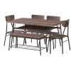 Modern 6-Piece Dining Set with Brown Wood Top Table 4 Chairs and Storage Bench