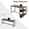 Modern Industrial 3-Piece Metal Wood Dining Set with 2 Benches and Wine Rack