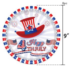 American Independence Day Hat Balloon National Flag Disposable Tableware Set Happy 4th Of July USA National Day Party Decor (Color: 8pcs 9inch plate)