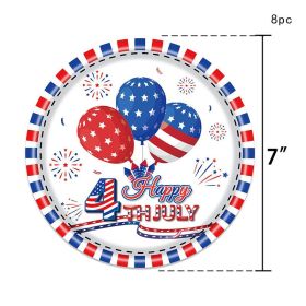 American Independence Day Hat Balloon National Flag Disposable Tableware Set Happy 4th Of July USA National Day Party Decor (Color: 8pcs 7inch plate)