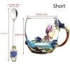 1pc Rose Enamel Crystal Tea Cup; Coffee Mug; Tumbler Butterfly Rose Painted Flower Water Cups; Clear Glass With Spoon Set